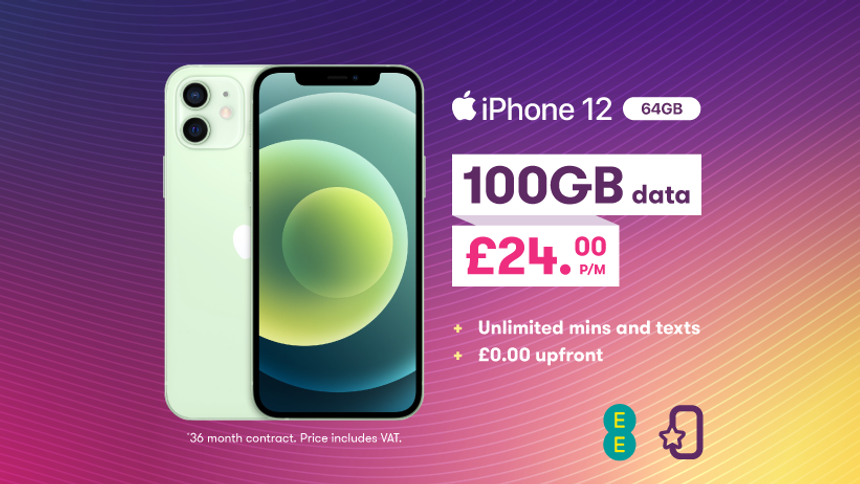 Top Mobile Deal - Apple iPhone 12 | £0 upfront + £24.00 a month