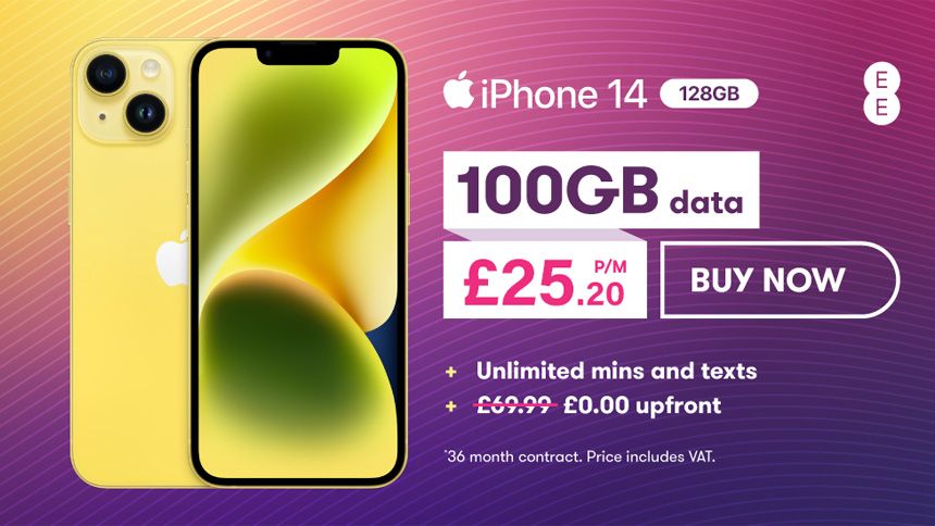 iPhone 14 exclusive - £0 upfront + £34.80 a month